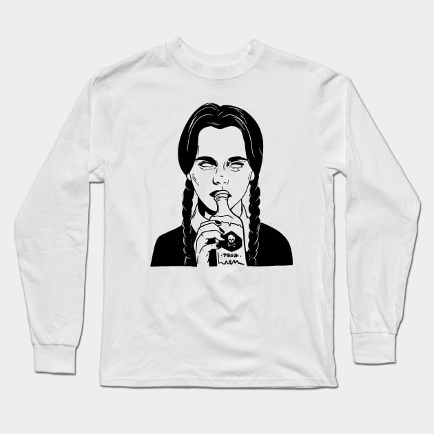 wednesday addams drinking poison Long Sleeve T-Shirt by saraholiveira06